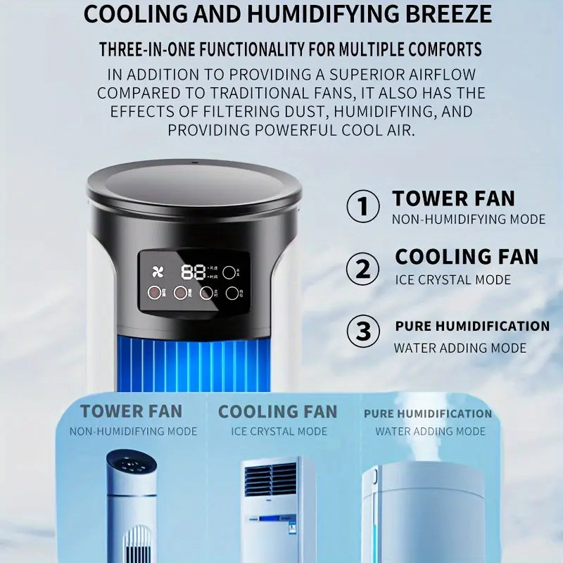 Portable Air Conditioner Humidifier Fan - 3-in-1 Mini Cooling Fan for Home and Office, Bedroom Fan with Digital Display, USB-Powered Powerful Cooling Air Conditioner for Household Use
