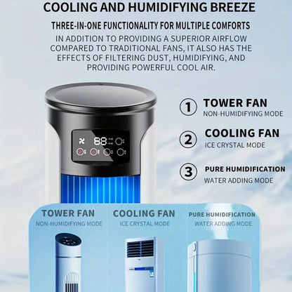 Portable Air Conditioner Humidifier Fan - 3-in-1 Mini Cooling Fan for Home and Office, Bedroom Fan with Digital Display, USB-Powered Powerful Cooling Air Conditioner for Household Use