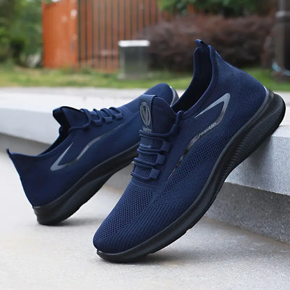 Men'S Breathable Knit Running Shoes - Lightweight, Non-Slip Sneakers for Gym, Basketball & Outdoor Adventures - Black with White Accents, Lace-Up Design, Perfect for Sports Enthusiasts, Gym Shoes, Sleek Sporty Look, Comfortable Fit