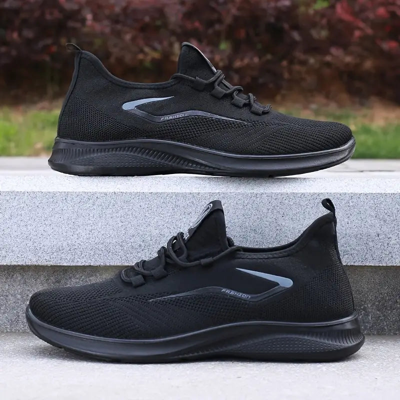 Men'S Breathable Knit Running Shoes - Lightweight, Non-Slip Sneakers for Gym, Basketball & Outdoor Adventures - Black with White Accents, Lace-Up Design, Perfect for Sports Enthusiasts, Gym Shoes, Sleek Sporty Look, Comfortable Fit