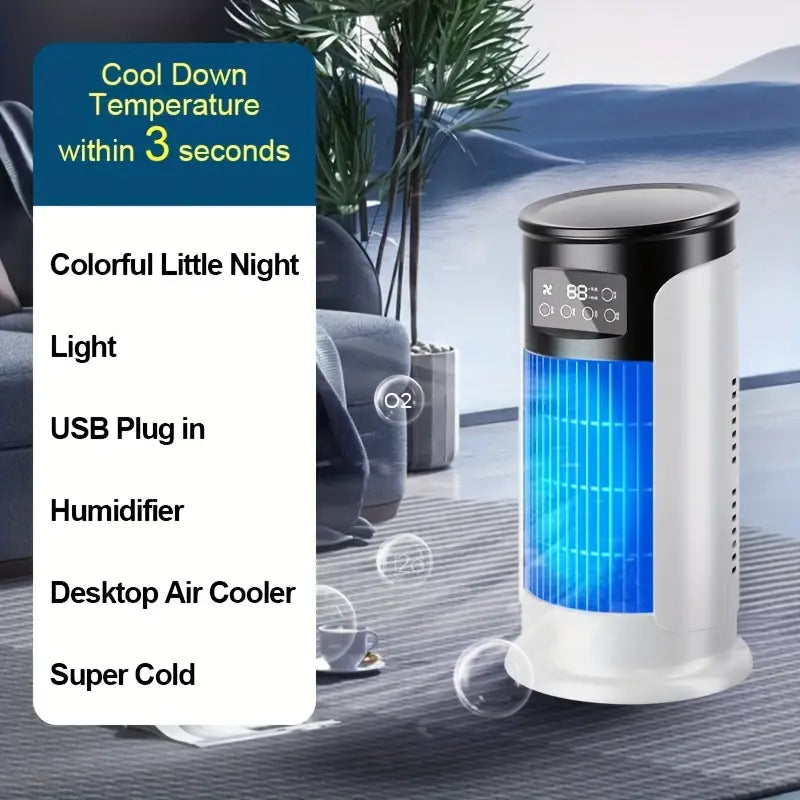 Portable Air Conditioner Humidifier Fan - 3-in-1 Mini Cooling Fan for Home and Office, Bedroom Fan with Digital Display, USB-Powered Powerful Cooling Air Conditioner for Household Use