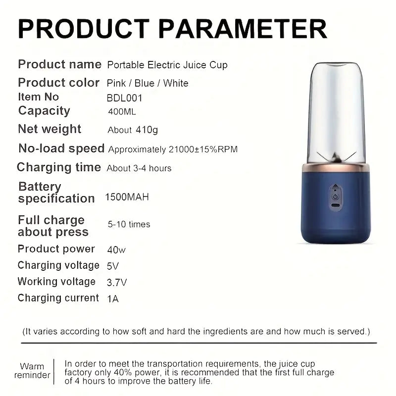 Portable 2-in-1 Juicer | Rechargeable, Compact Food-Grade Cup for Personal & Family Use | 6 Blades, USB Charging | Durable & Easy to Carry | Perfect for Smoothies, Shakes, Iced Drinks | Ideal Gift for Valentine’s, Christmas & Mother’s Day