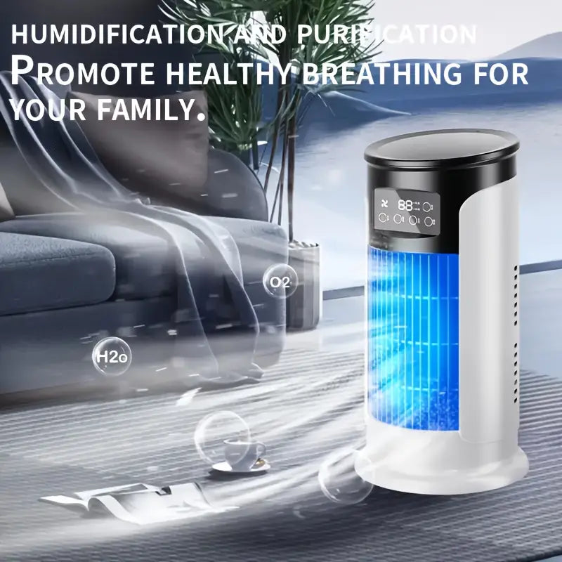 Portable Air Conditioner Humidifier Fan - 3-in-1 Mini Cooling Fan for Home and Office, Bedroom Fan with Digital Display, USB-Powered Powerful Cooling Air Conditioner for Household Use