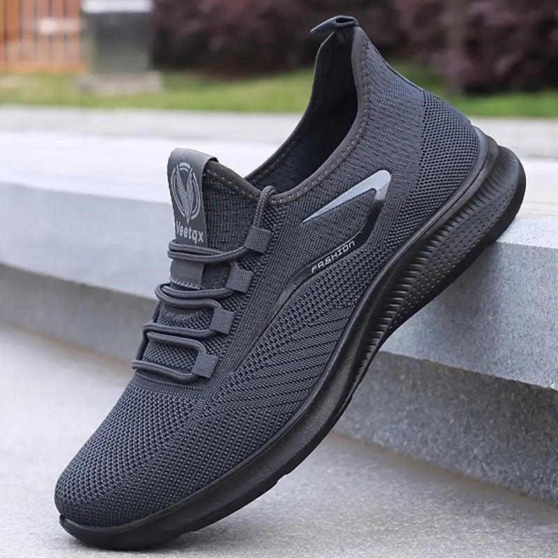 Men'S Breathable Knit Running Shoes - Lightweight, Non-Slip Sneakers for Gym, Basketball & Outdoor Adventures - Black with White Accents, Lace-Up Design, Perfect for Sports Enthusiasts, Gym Shoes, Sleek Sporty Look, Comfortable Fit
