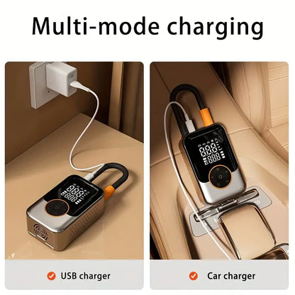 Portable Wireless Air Compressor Tire Inflator- with Digital Pressure Gauge, Emergency LED Light, 4x Fast Cordless Design| Equipped with Rechargeable Battery| Digital Display Tire Air Pump, Suitable for Car