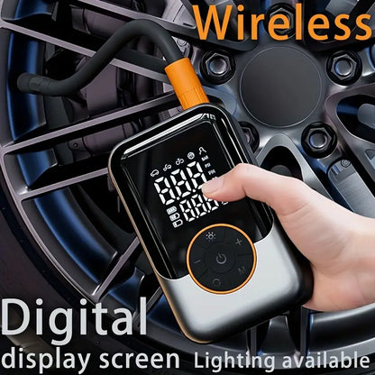 Portable Wireless Air Compressor Tire Inflator- with Digital Pressure Gauge, Emergency LED Light, 4x Fast Cordless Design| Equipped with Rechargeable Battery| Digital Display Tire Air Pump, Suitable for Car