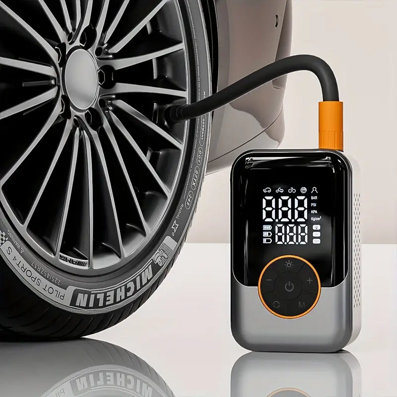 Portable Wireless Air Compressor Tire Inflator- with Digital Pressure Gauge, Emergency LED Light, 4x Fast Cordless Design| Equipped with Rechargeable Battery| Digital Display Tire Air Pump, Suitable for Car