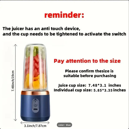 Portable 2-in-1 Juicer | Rechargeable, Compact Food-Grade Cup for Personal & Family Use | 6 Blades, USB Charging | Durable & Easy to Carry | Perfect for Smoothies, Shakes, Iced Drinks | Ideal Gift for Valentine’s, Christmas & Mother’s Day